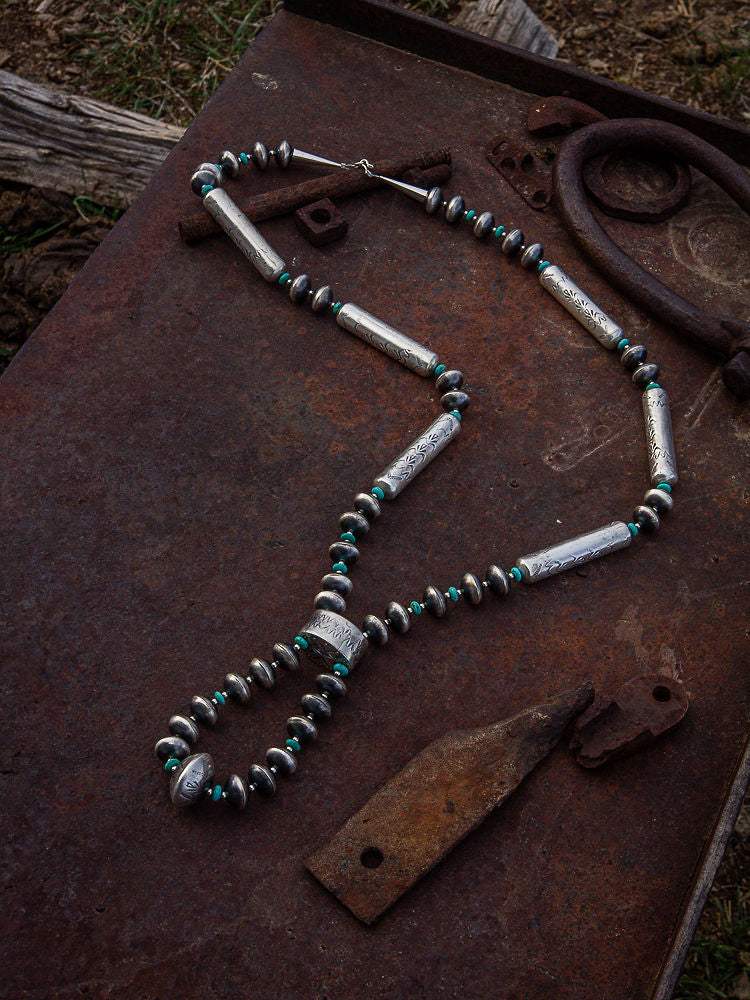 genuine native american made turquoise and sterling silver necklace